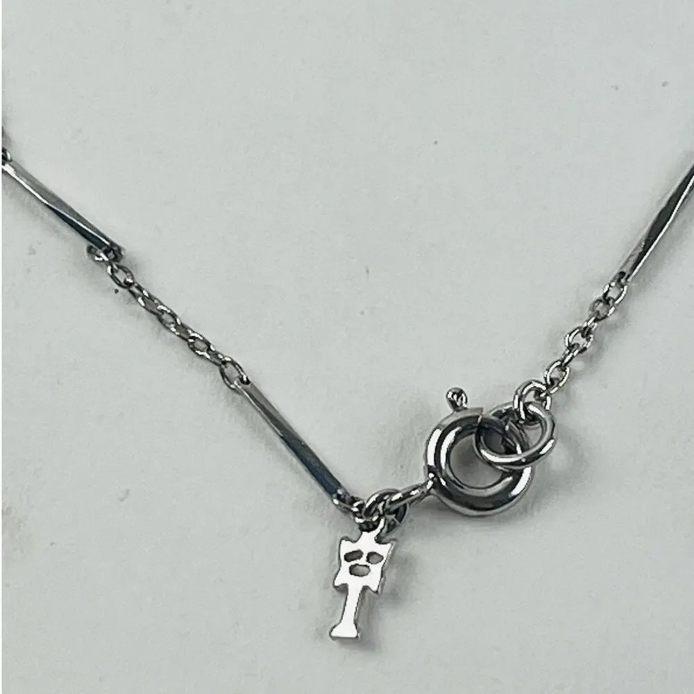 Crown Trifari Station Necklace Choker Silver Tone Dainty Logo Geometric Thin Ang